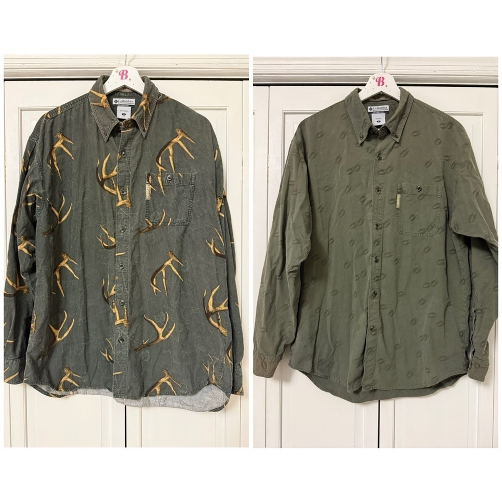 Columbia River Lodge Deer Hunting Button Down Tops Med Cotton Outdoor Corduroy